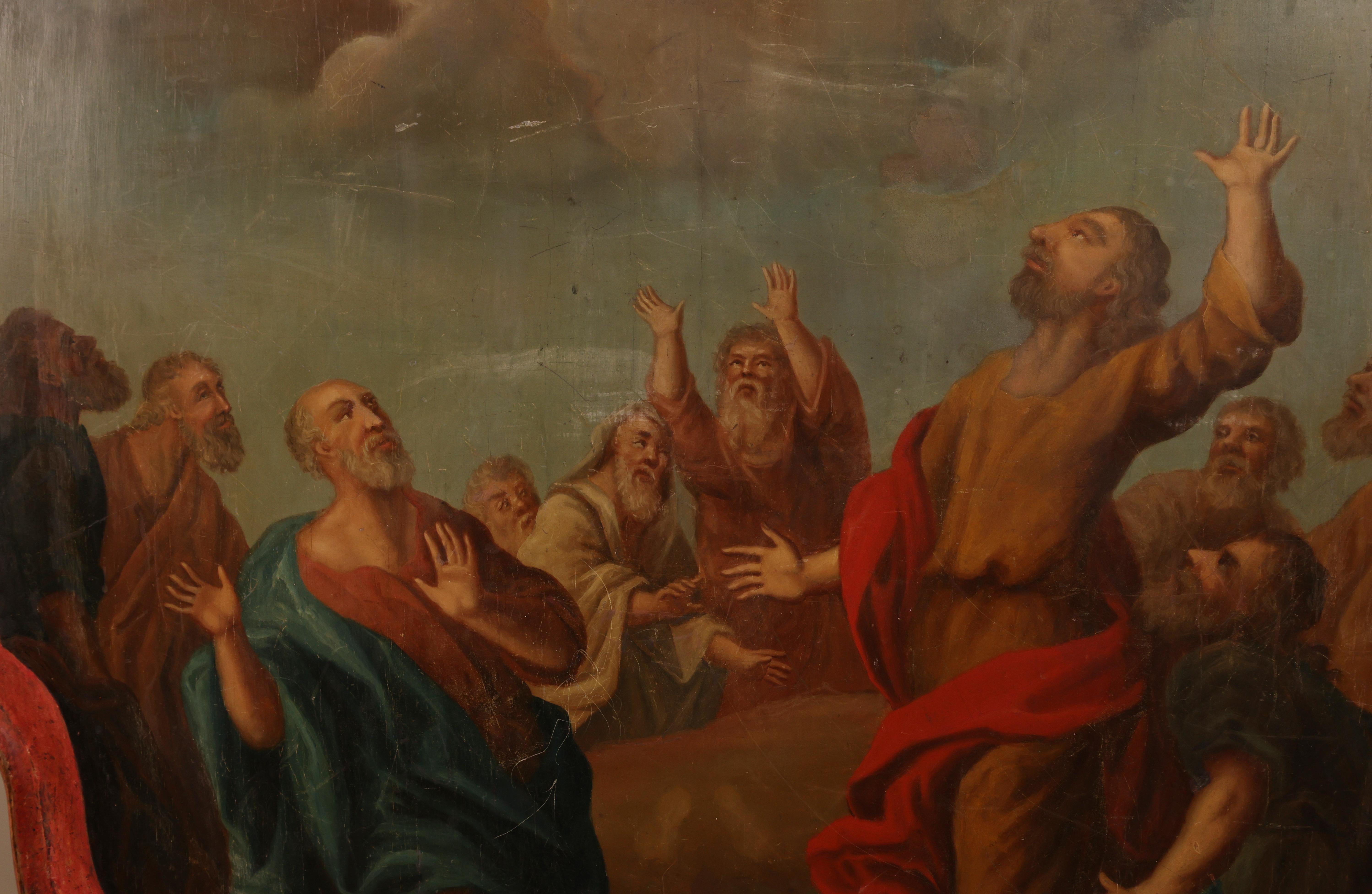 Un tavolo pieghevole svedese, probabilmente dipinto da Pehr Hörberg (1746-1816), raffigurante l'Ascensione di Cristo. La vernice originale è stata accuratamente restaurata, con un bellissimo colore rosso piombo sul telaio. Il tavolo può essere