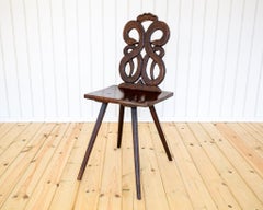 18th Century Folk Art Carved Chair Swiss Alp History Escabelle Tyrolean Sgabello
