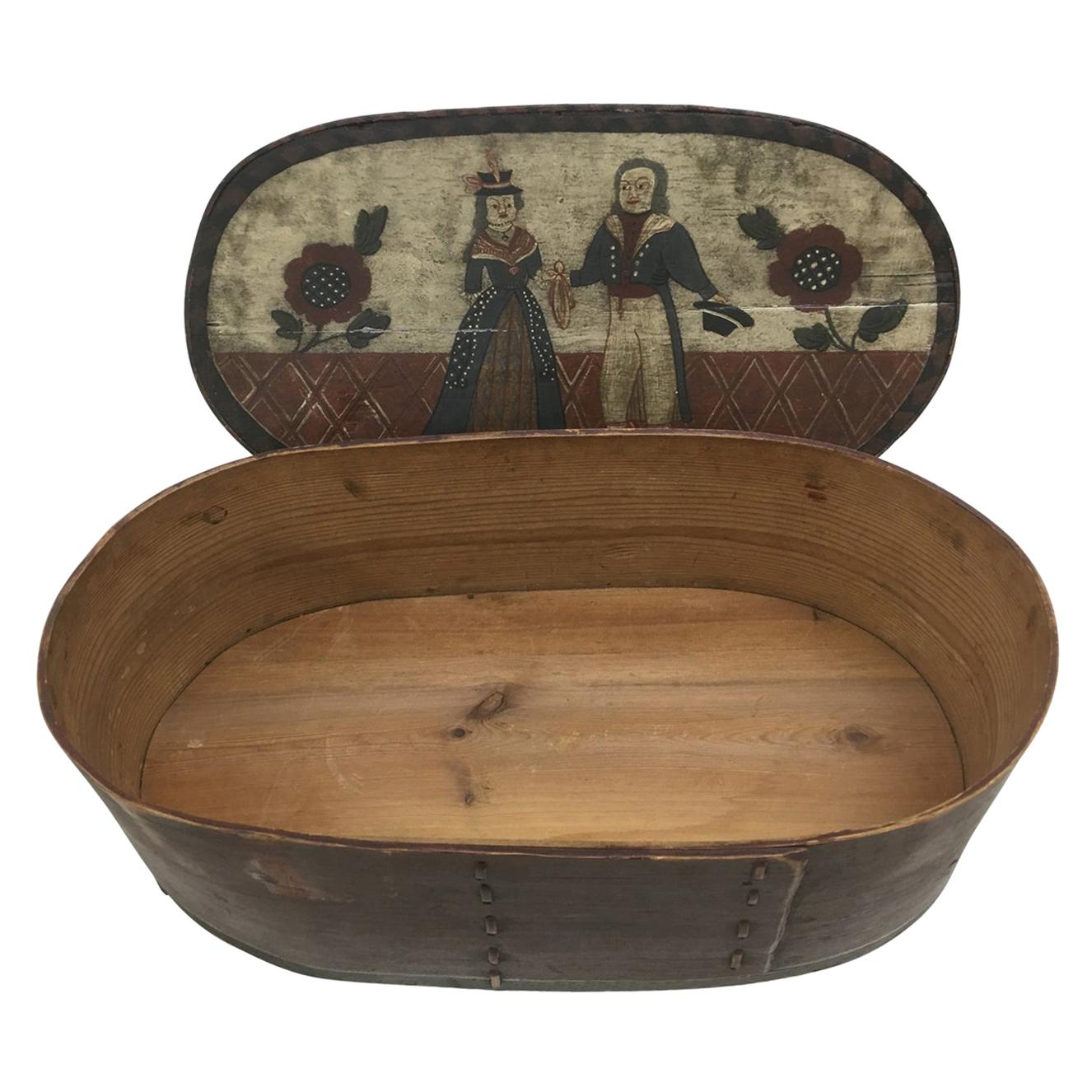 Scatola per cappelli o stoppini di arte popolare scandinava del XVIII secolo