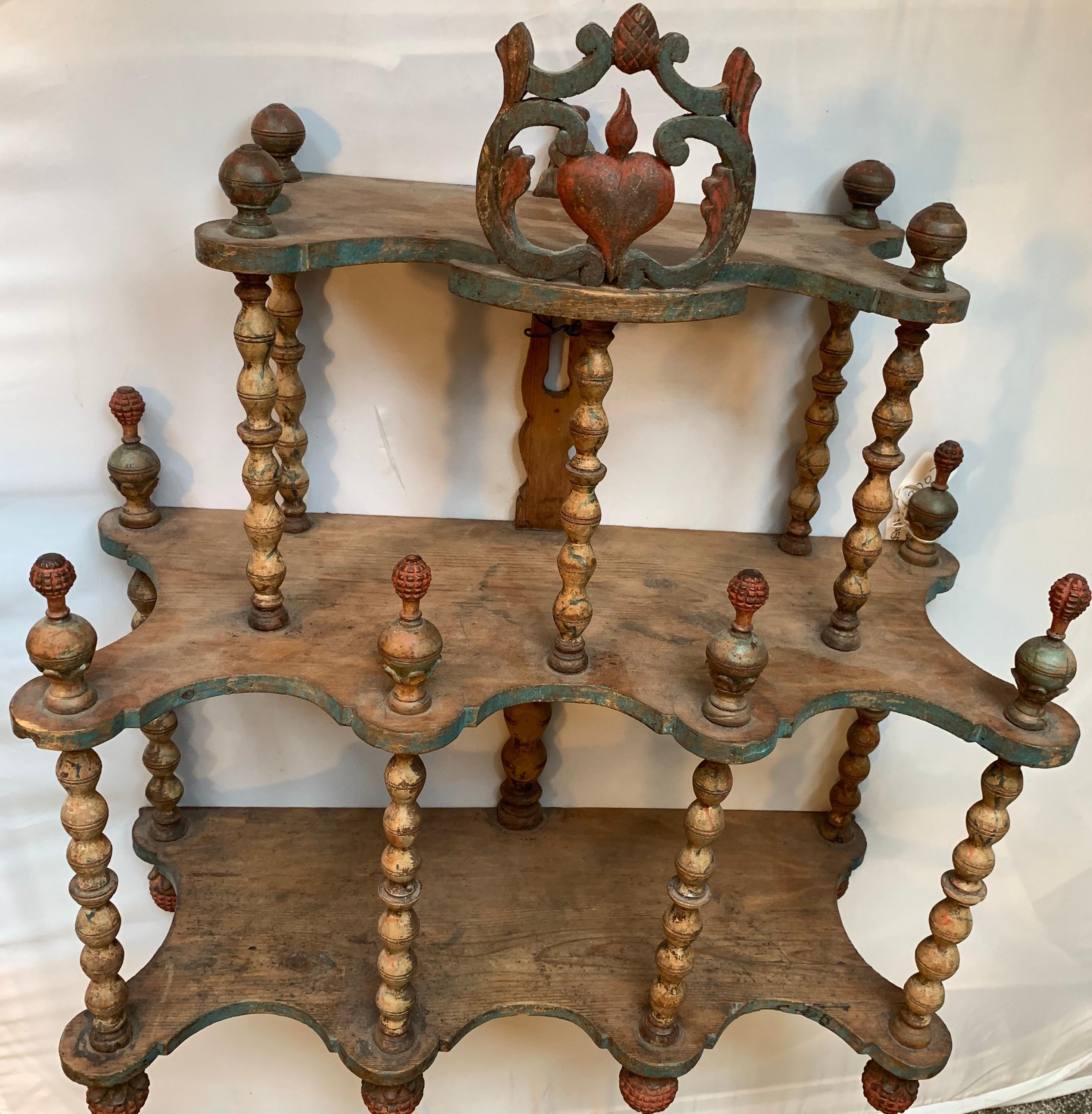 18th Century Folk Art Shelf With Heart And Pineapple Carvings  For Sale 6