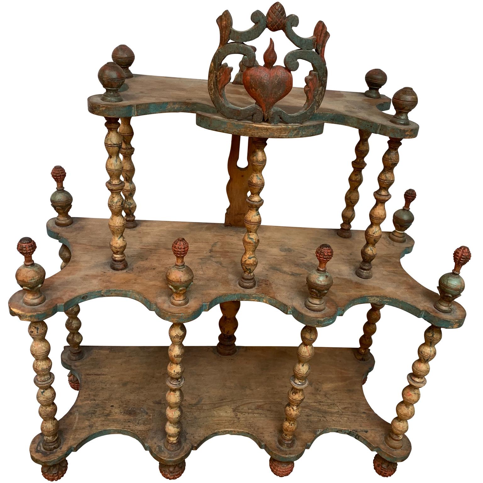 18th Century Folk Art Shelf With Heart And Pineapple Carvings  For Sale 2