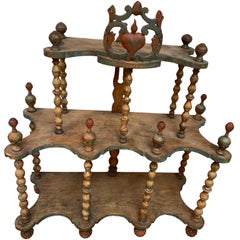 Vintage 18th Century Folk Art Shelf With Heart And Pineapple Carvings 