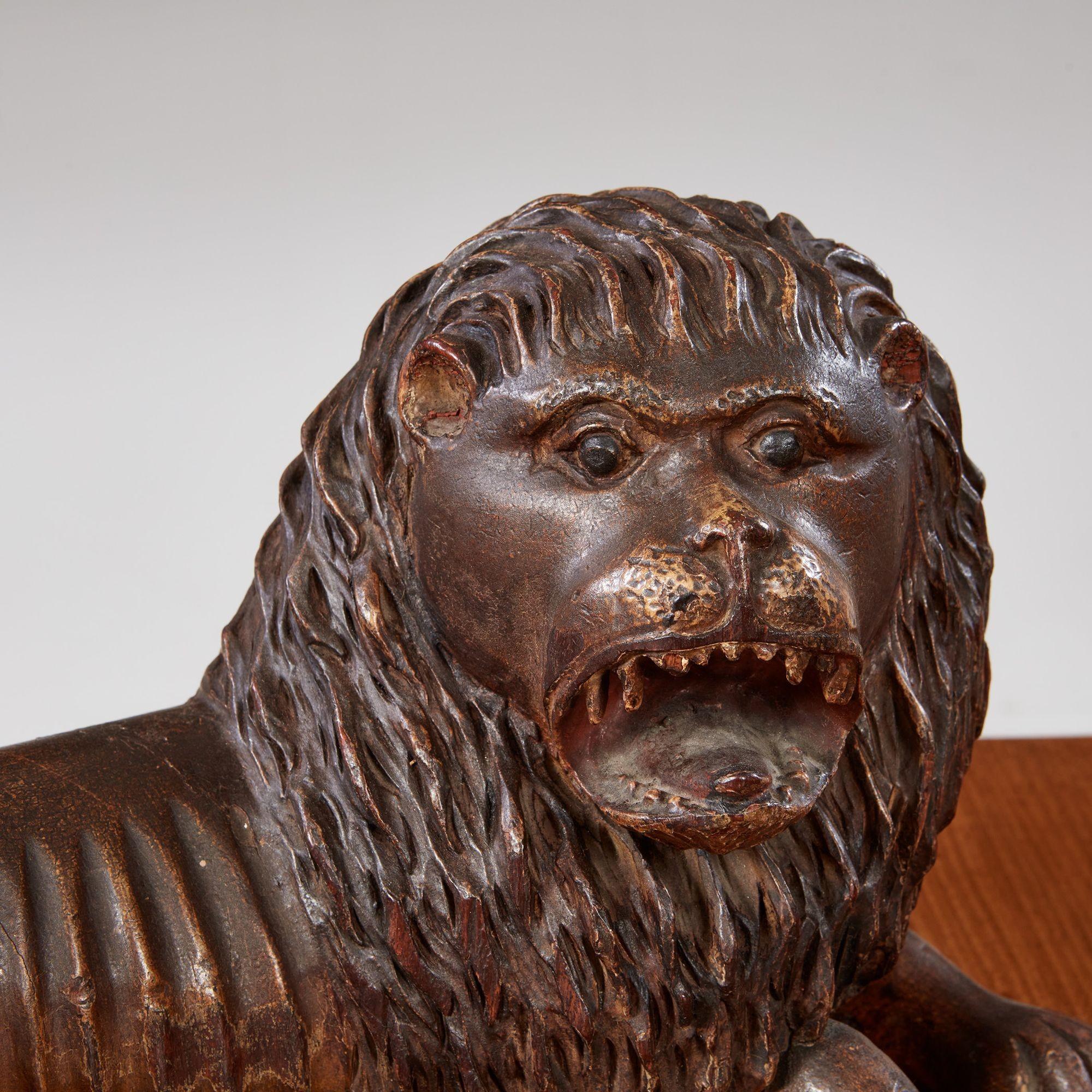 European 18th Century Folk Carved Lion For Sale