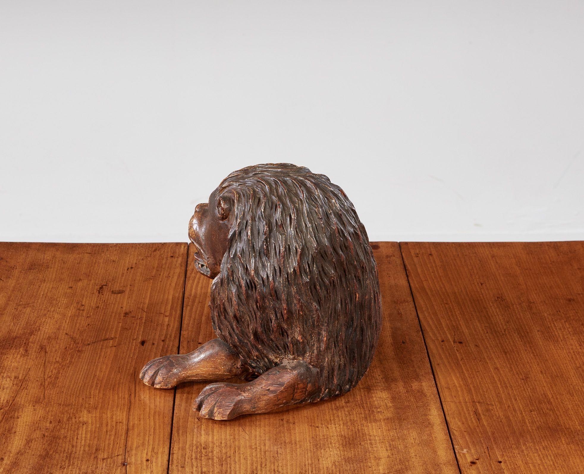 Wood 18th Century Folk Carved Lion For Sale
