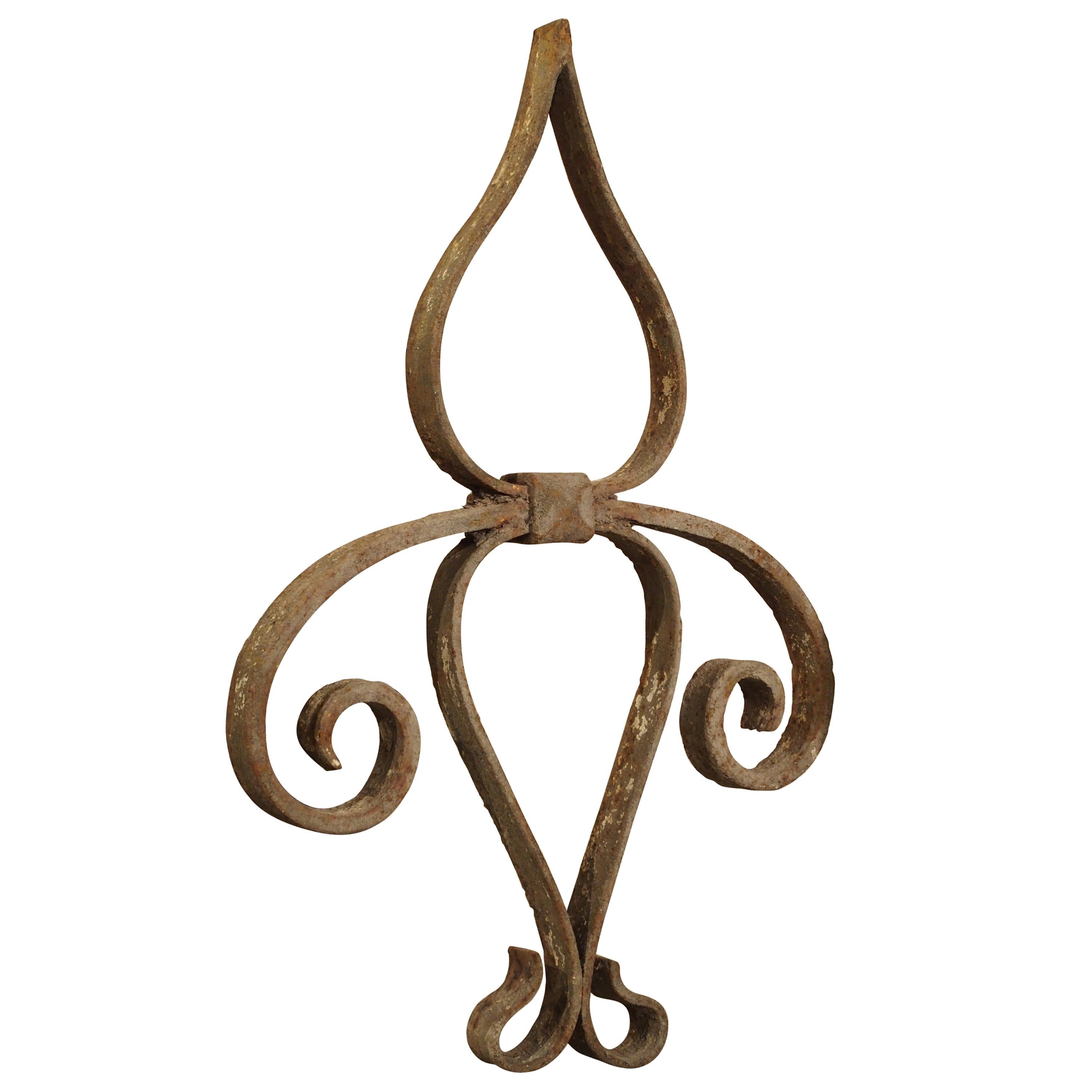 18th Century Forged Iron Fleur De Lys Ancre Wall Support from France