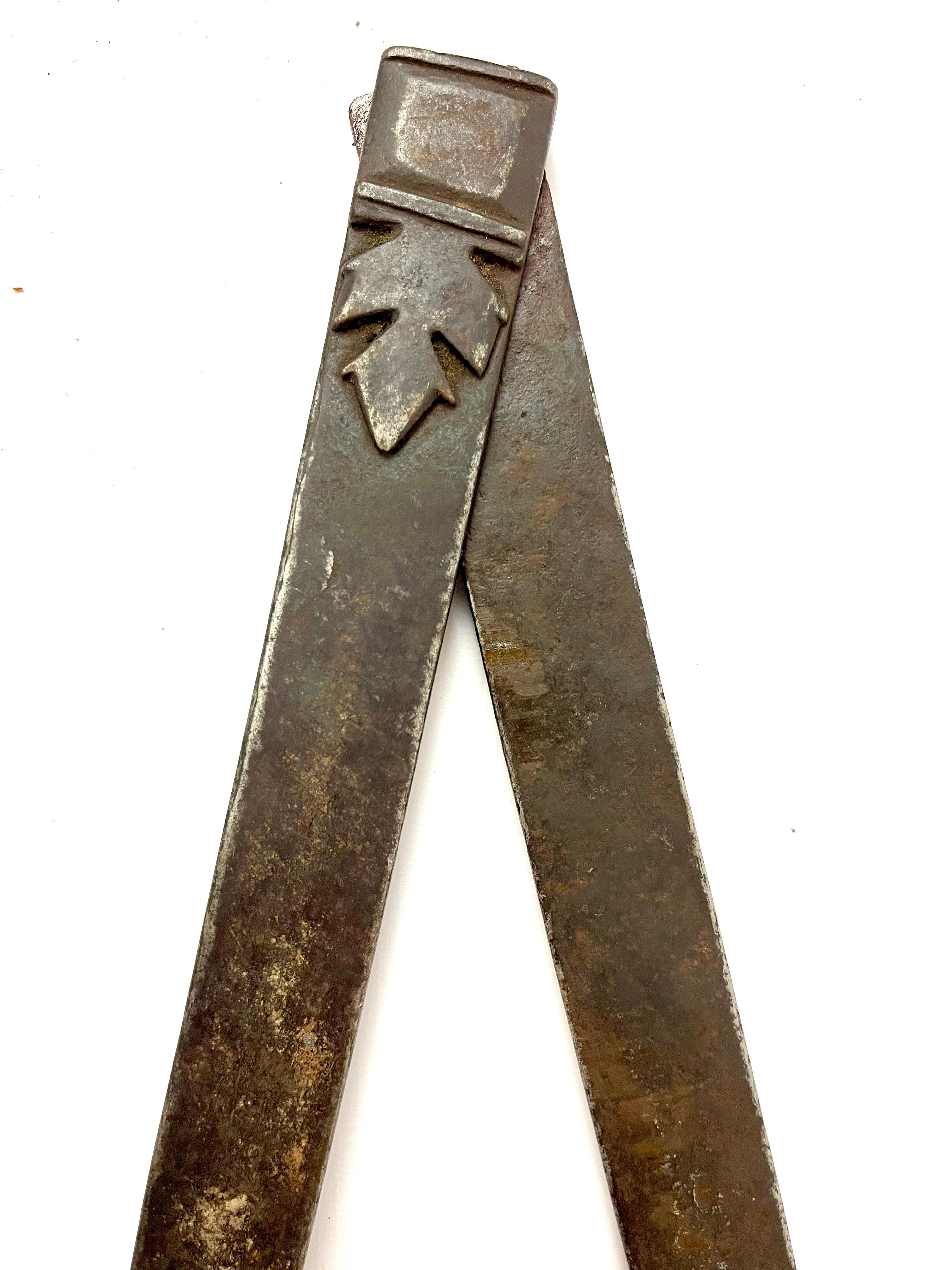 French 18th Century Forged Steel Masonic Compass – A Rare Tool of Master Builders and F For Sale