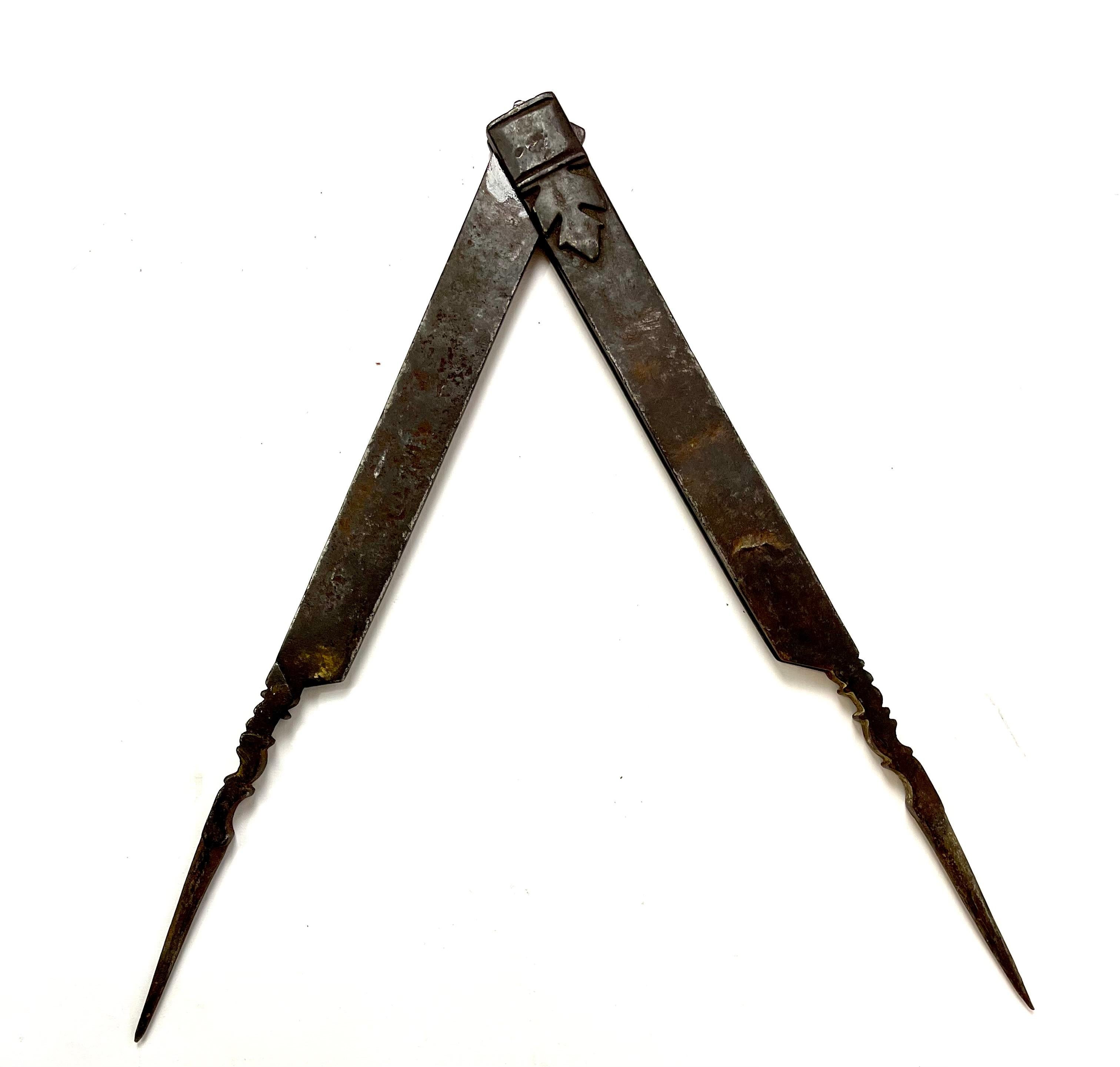18th Century Forged Steel Masonic Compass – A Rare Tool of Master Builders and F For Sale 1