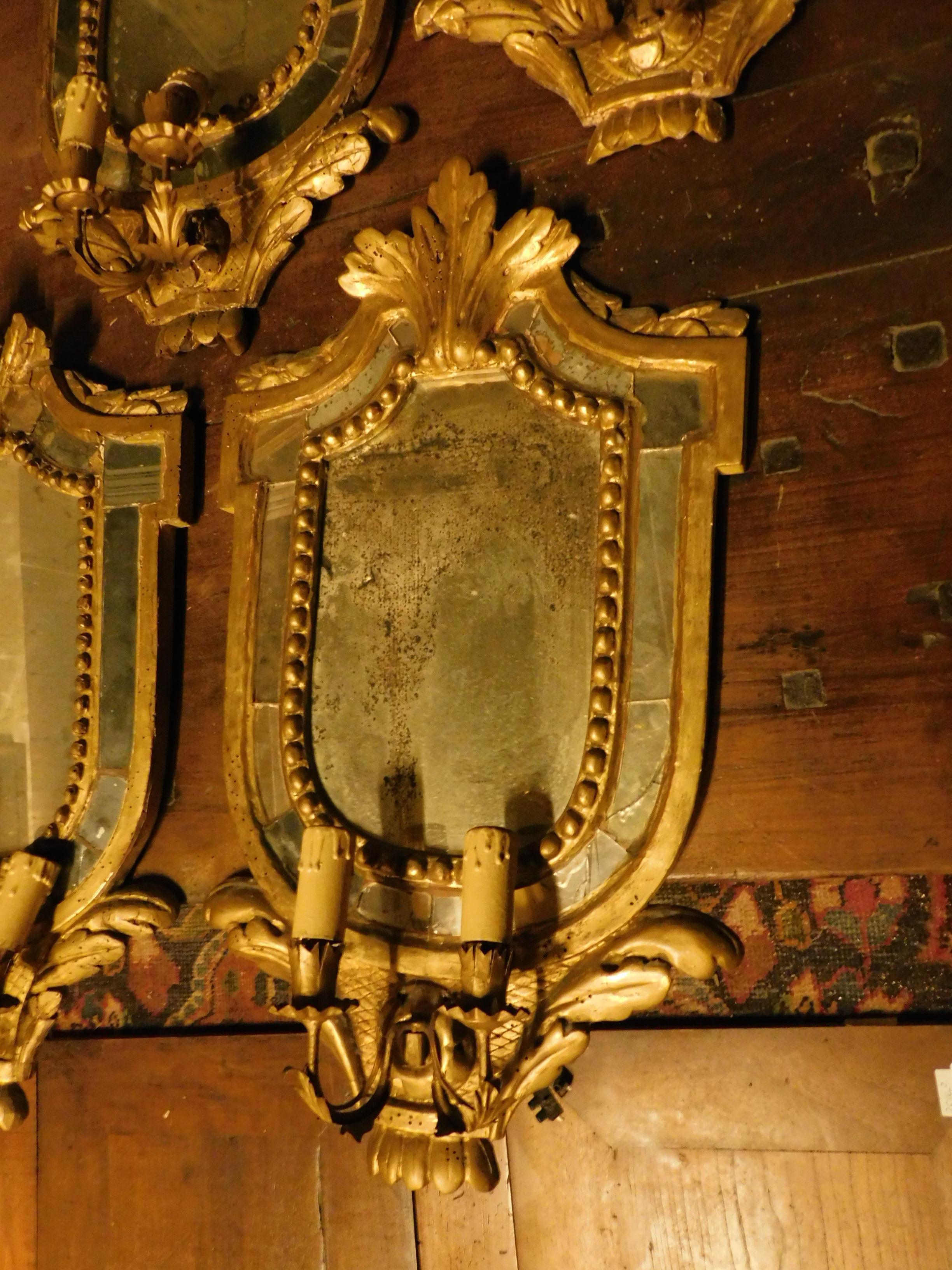 Mid-18th Century 18th Century Four Antique Golden Frames with Mirrors and Candleholder