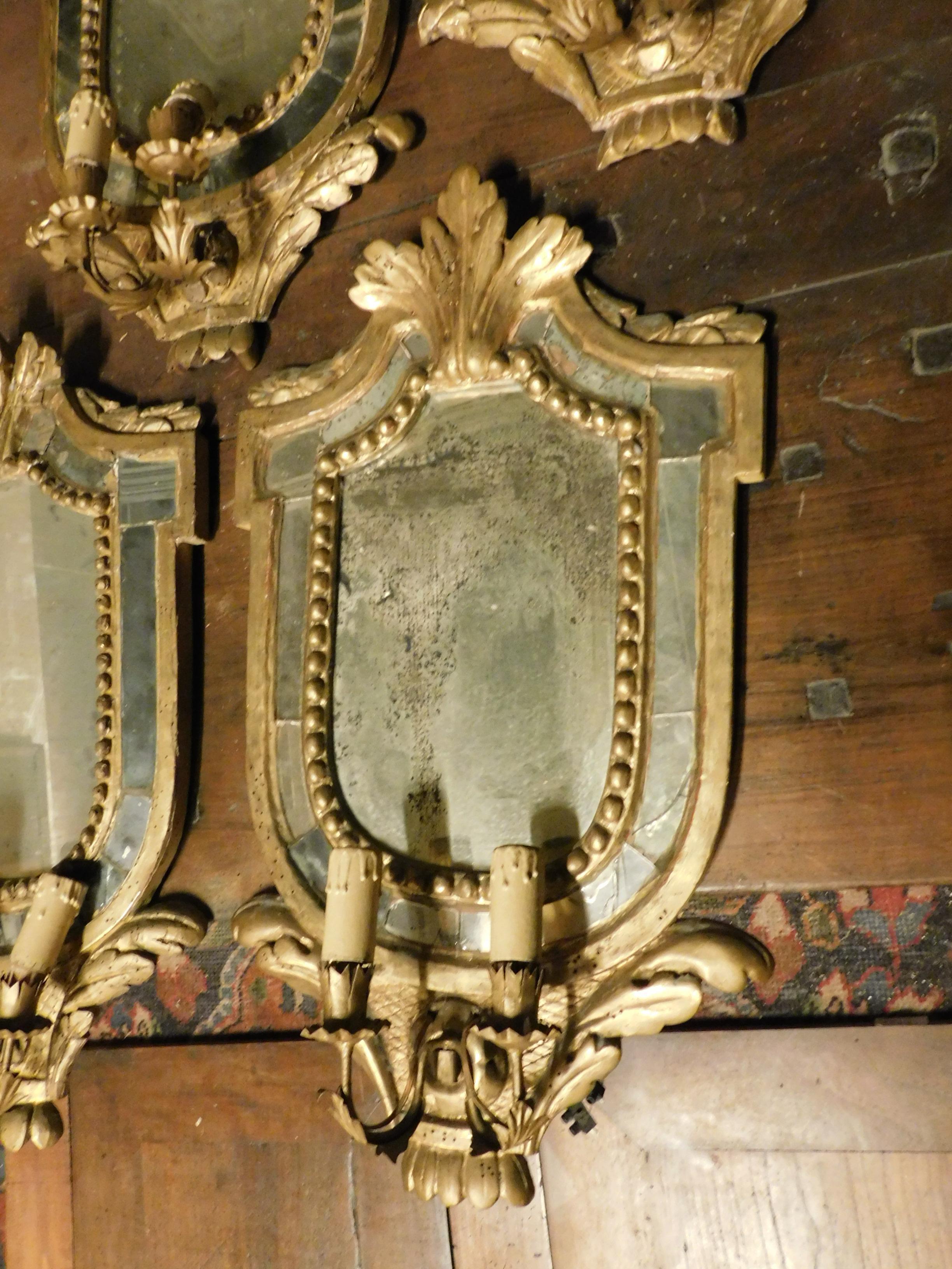 18th Century Four Antique Golden Frames with Mirrors and Candleholder 1