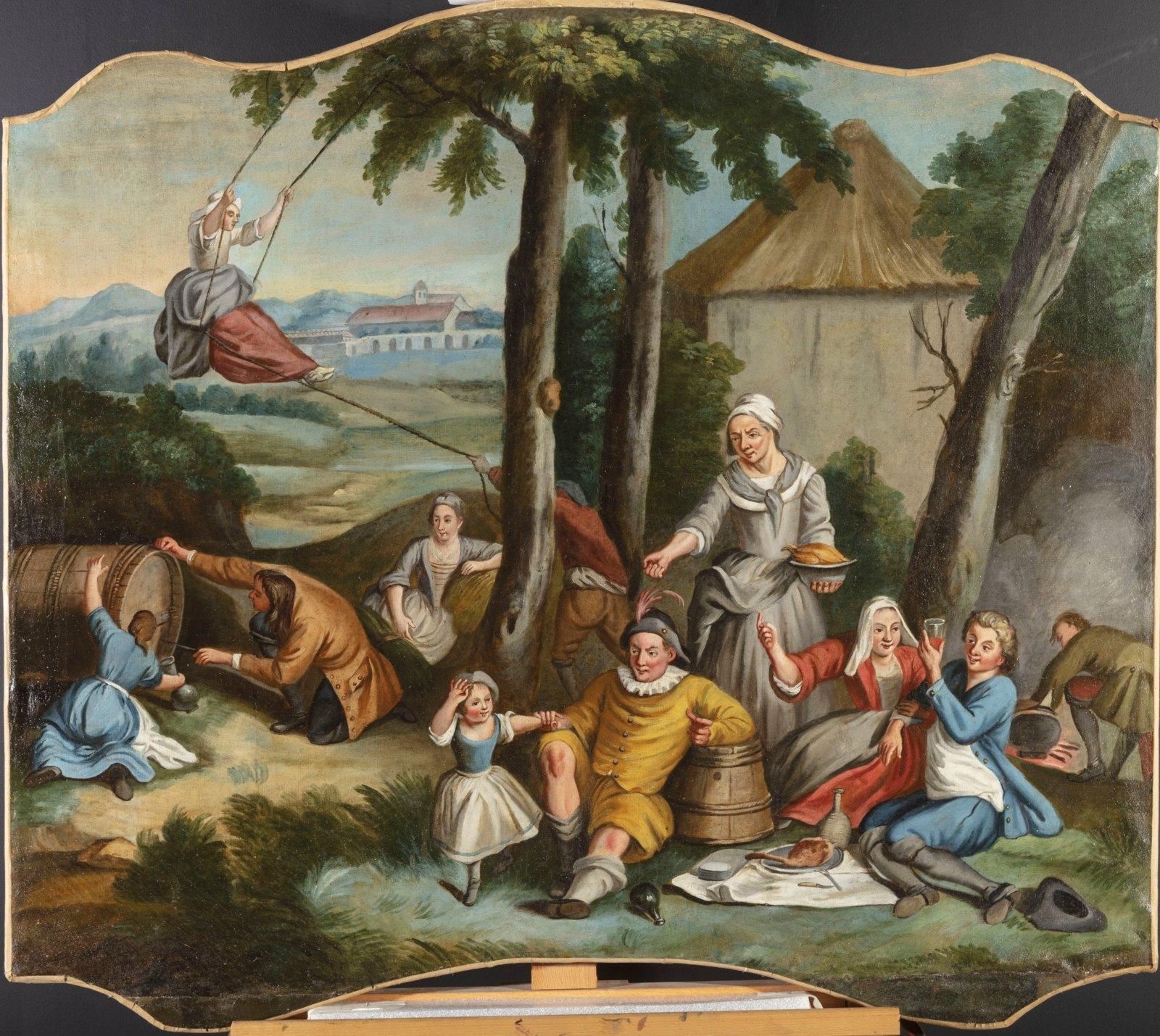 18ème siècle:: Quatre tableaux italiens avec des scènes animées dans un paysage 1