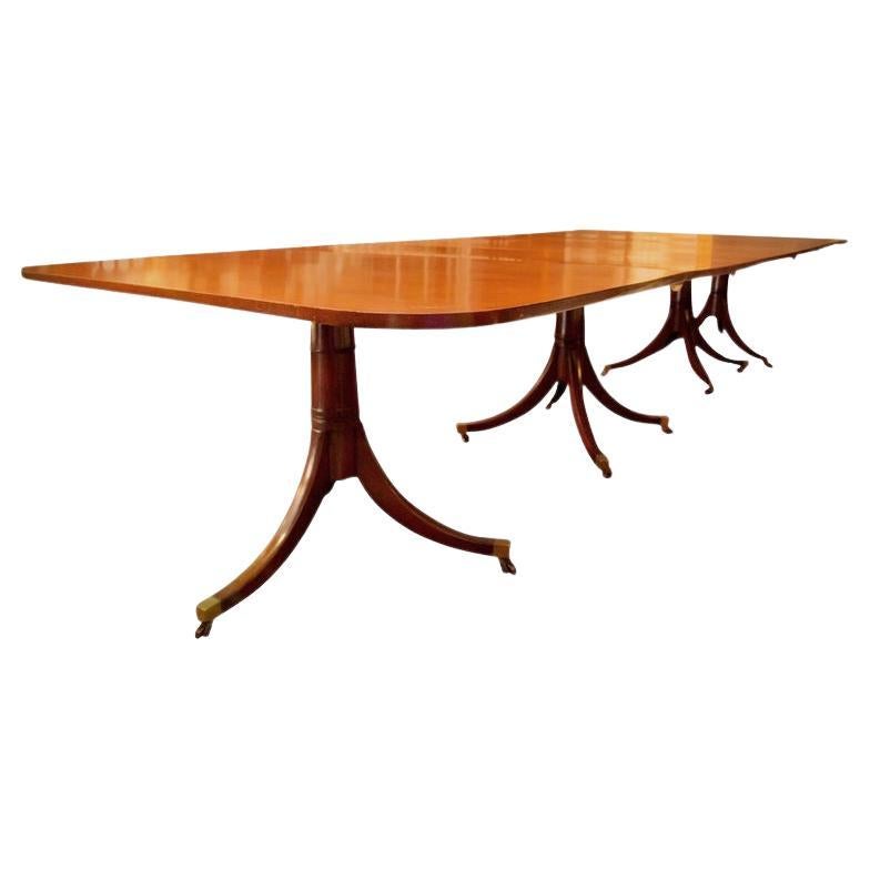 18th century Four Pedestal Mahogany Sheraton Monumental Sized Dining Table For Sale