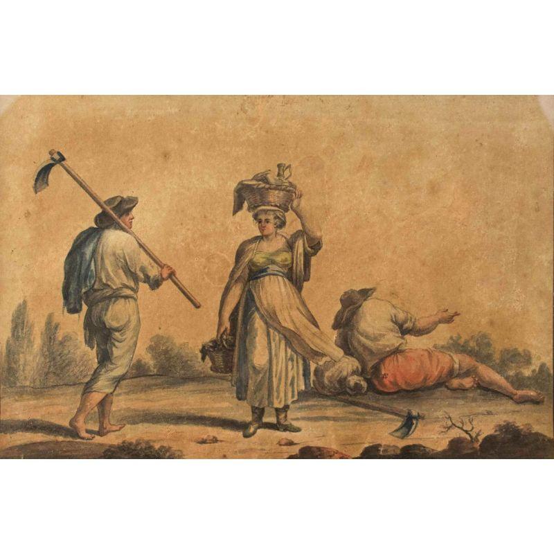 Pittura del XVIII secolo Quattro scene rurali Tempera su carta in vendita 2