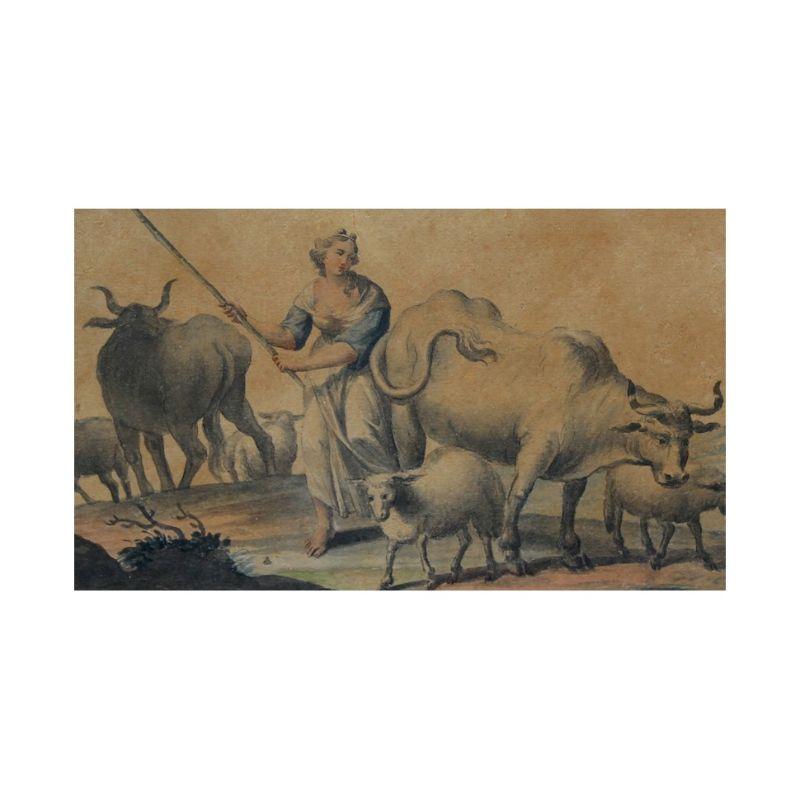 18th Century Four Rural Scenes Painting Tempera on Paper For Sale 6