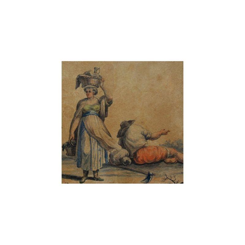 Vier ländliche Szenen aus dem 18. Jahrhundert, Gemälde Tempera auf Papier im Angebot 8