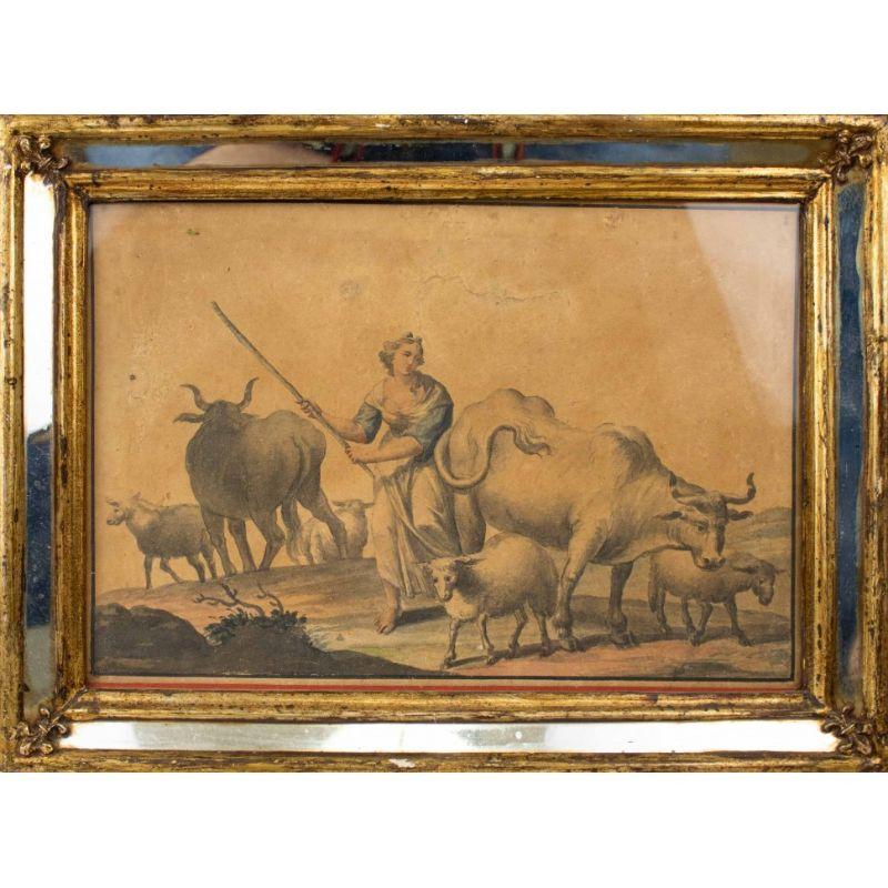 Italian 18th Century Four Rural Scenes Painting Tempera on Paper For Sale