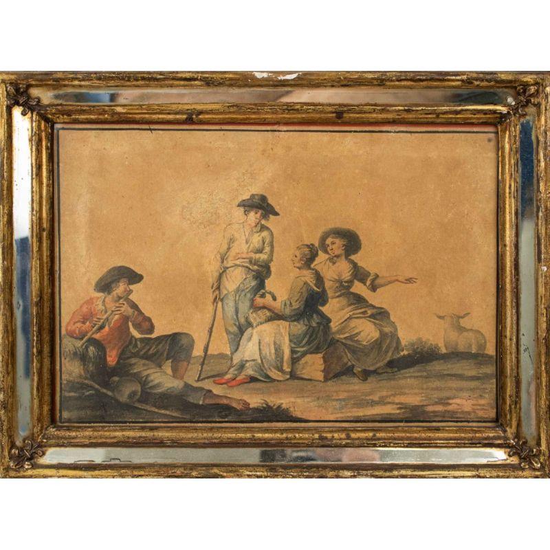 XVIIIe siècle et antérieur Quatre scènes rurales du 18ème siècle Peinture Tempera sur papier en vente