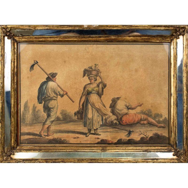 Vier ländliche Szenen aus dem 18. Jahrhundert, Gemälde Tempera auf Papier (18. Jahrhundert und früher) im Angebot
