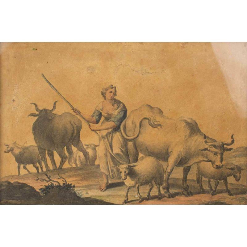 Vier ländliche Szenen aus dem 18. Jahrhundert, Gemälde Tempera auf Papier im Angebot 1