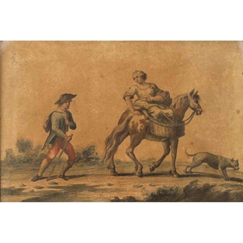 18th Century Four Rural Scenes Painting Tempera on Paper For Sale 2