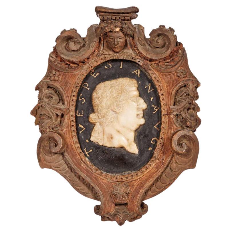 18th Century Frame with a Marble Profile Portraits Vespesian Roman Emperor