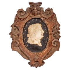 18th Century Frame with a Marble Profile Portraits Vespesian Roman Emperor
