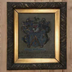 18th Century Framed Family Crest Oil Painting on Canvas