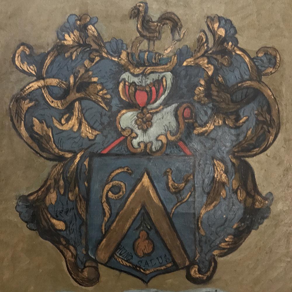 Hand-Painted 18th Century Framed Family Crest Oil Painting on Canvas For Sale