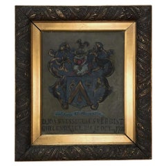 Antique 18th Century Framed Family Crest Oil Painting on Canvas