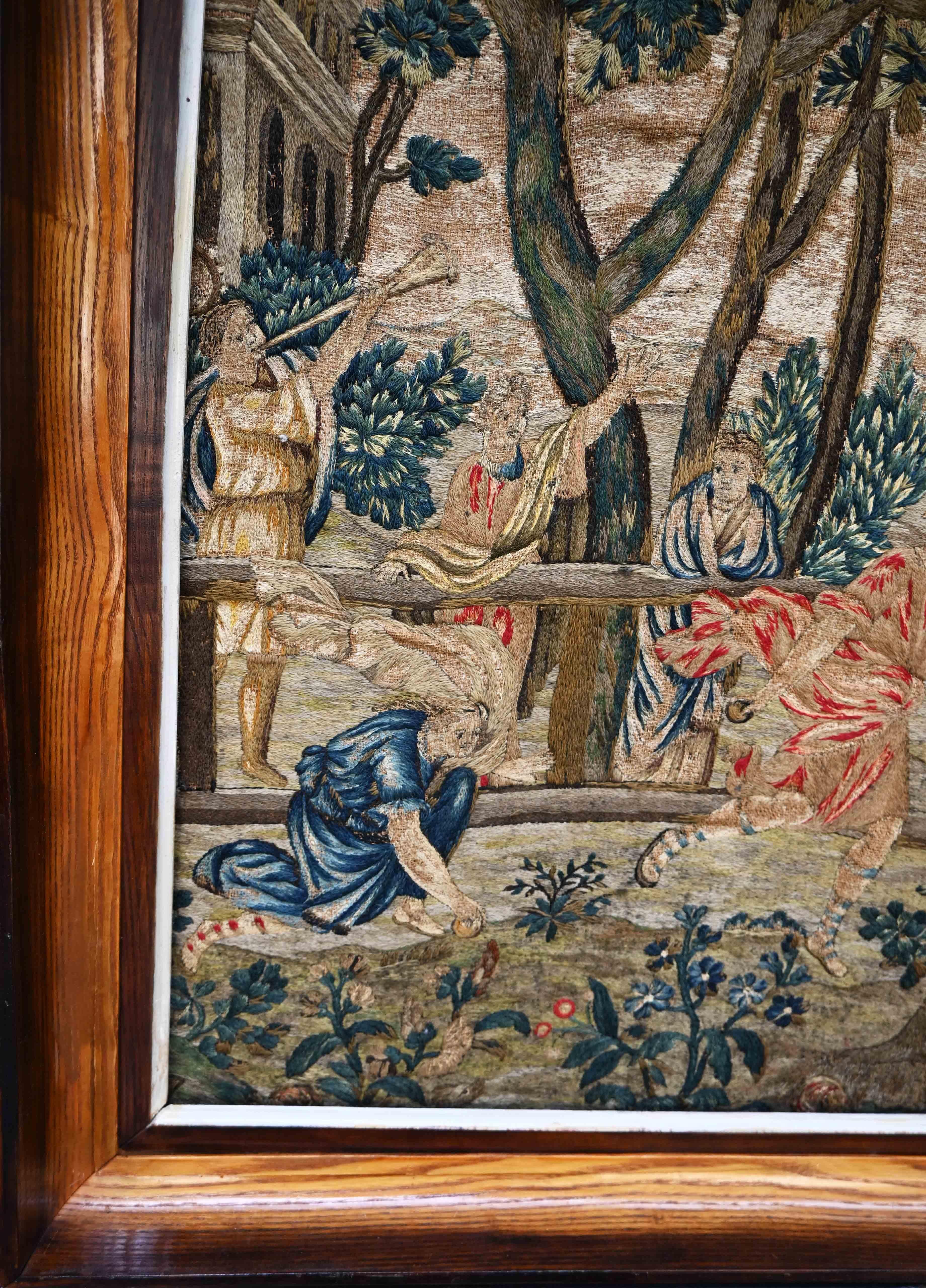 Stile provenzale Ricamo francese incorniciato del XVIII secolo, Partita di Pétanque - 57x70 cm - N. 1561 in vendita