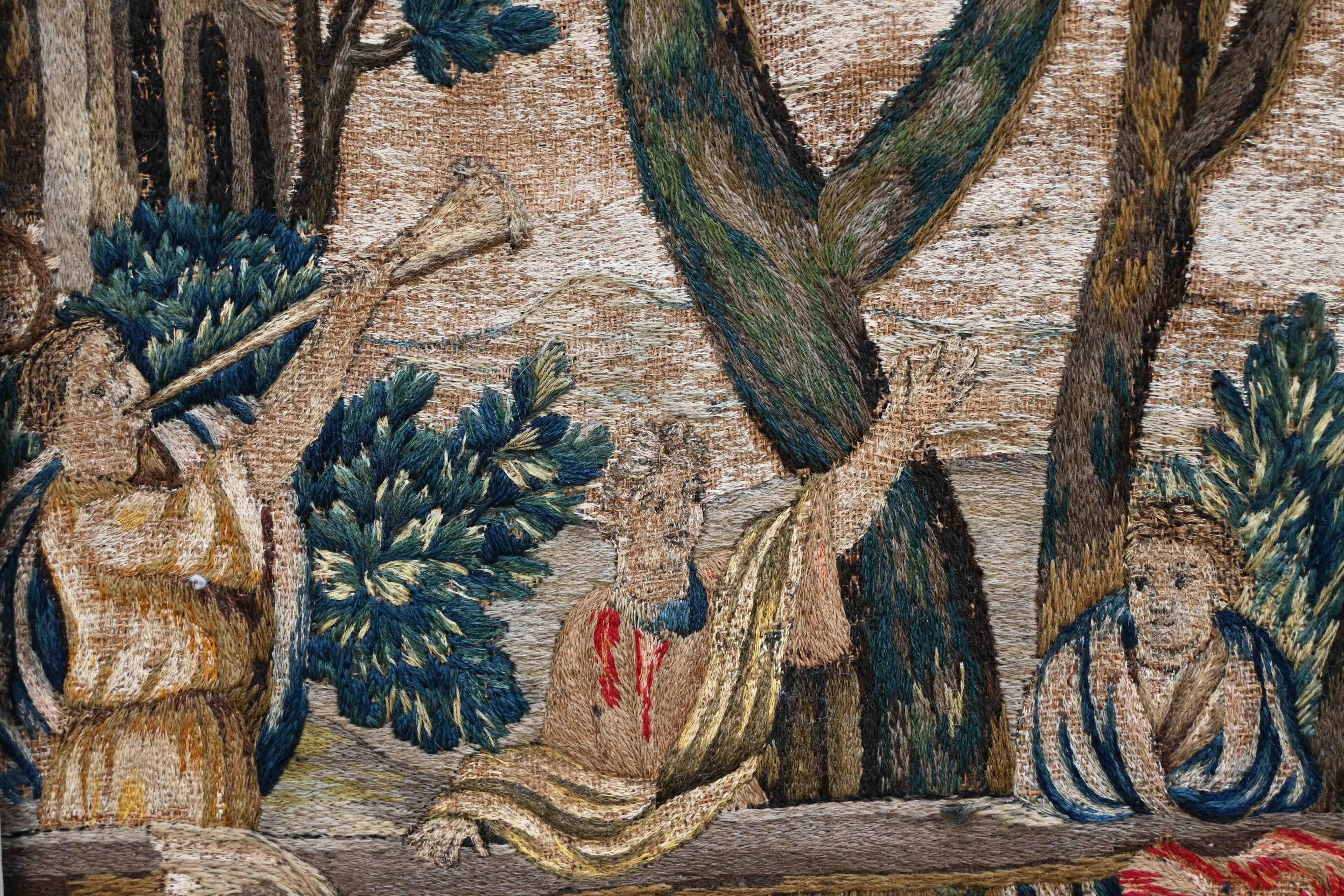 Francese Ricamo francese incorniciato del XVIII secolo, Partita di Pétanque - 57x70 cm - N. 1561 in vendita