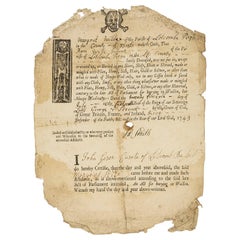 Affidavit Ann Wild encadré et émaillé en laine Memento Mori du 18ème siècle 1743