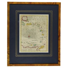 Antique 18th Century Framed Map Caribbean Islands hand colored & engraved 1761 UK