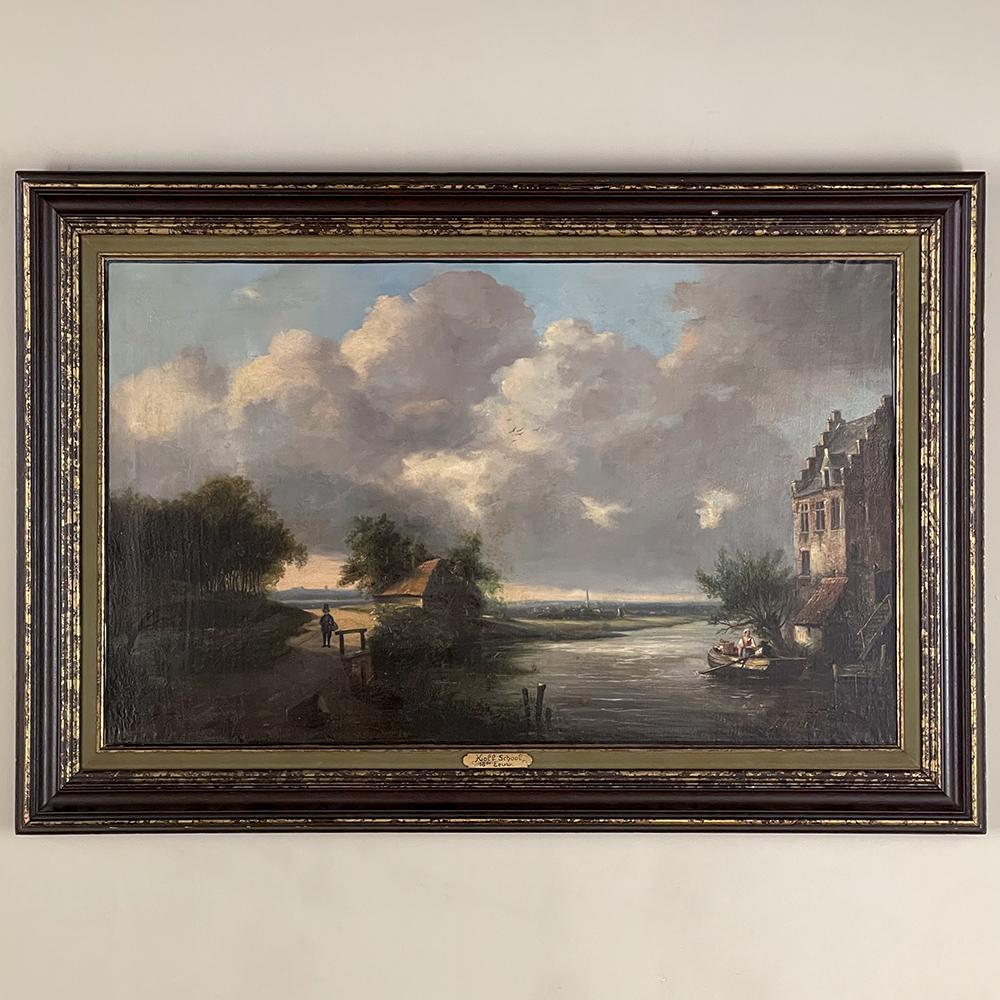 Hand-Painted 18th Century Framed Oil Painting on Canvas by Holland School For Sale