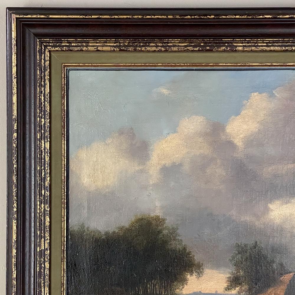 Peinture à l'huile sur toile encadrée du 18ème siècle par Holland School Bon état - En vente à Dallas, TX