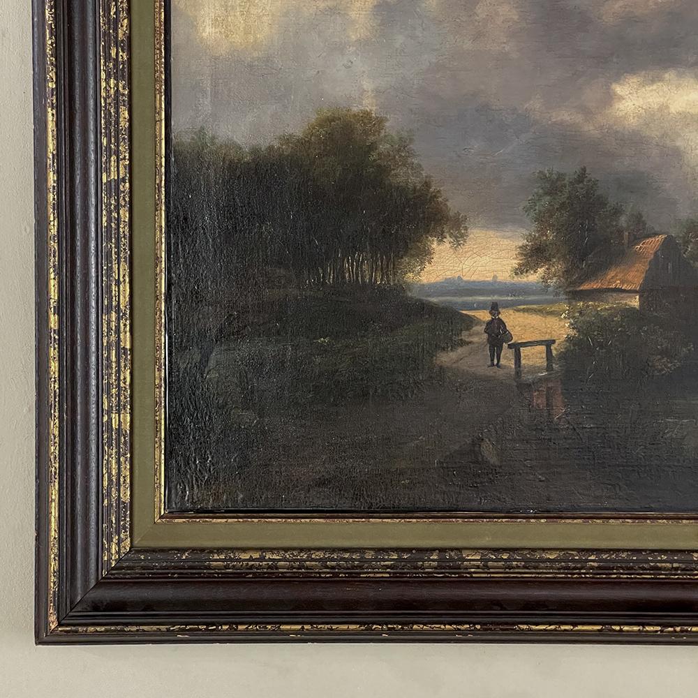 Peinture à l'huile sur toile encadrée du 18ème siècle par Holland School en vente 1