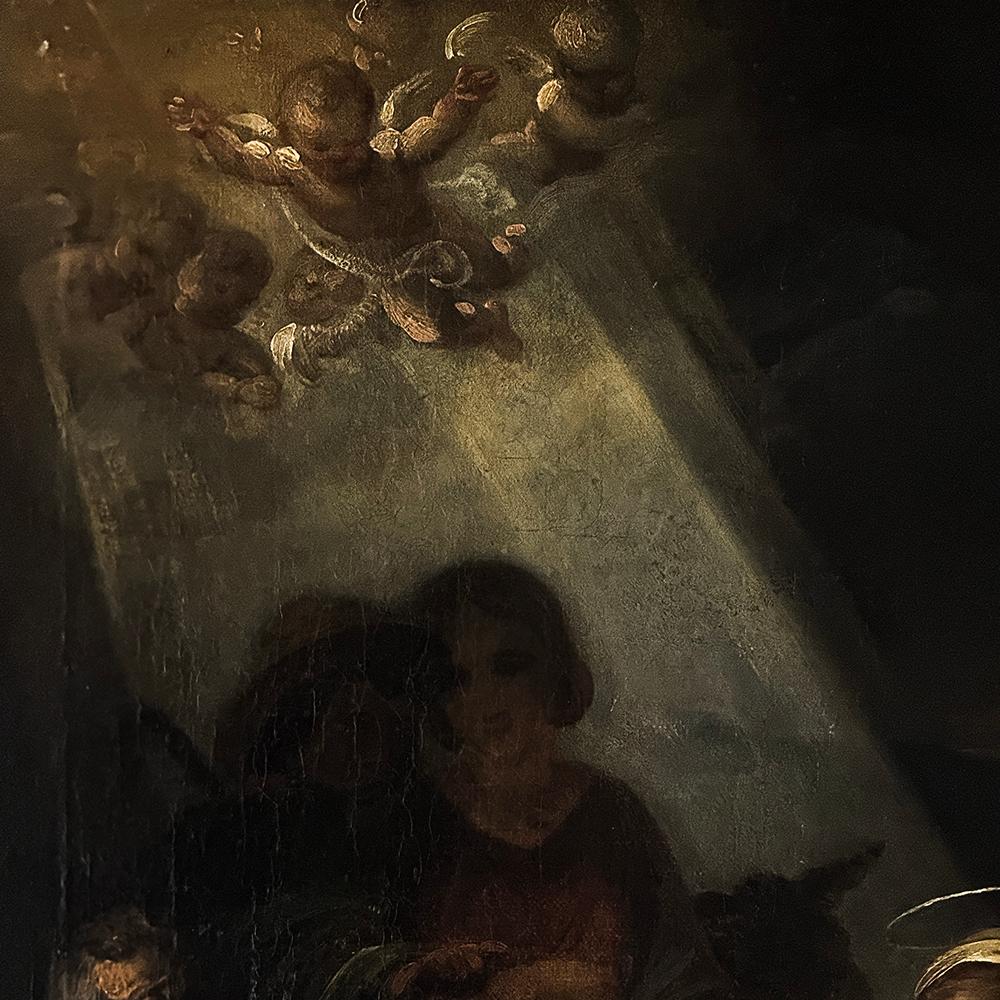 Dipinto a olio su tela con cornice del XVIII secolo raffigurante la Natività ~ Scuola fiamminga in vendita 3