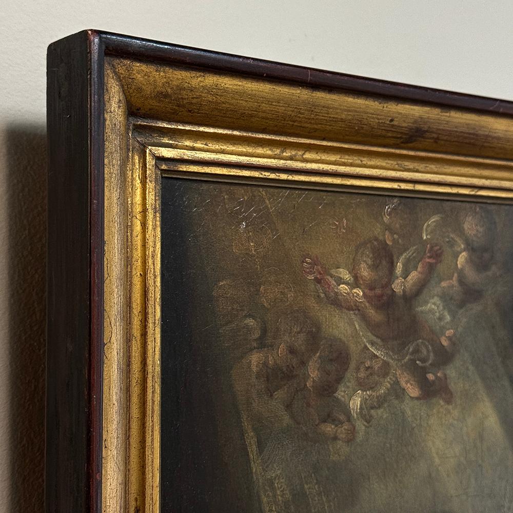 Dipinto a olio su tela con cornice del XVIII secolo raffigurante la Natività ~ Scuola fiamminga in vendita 6