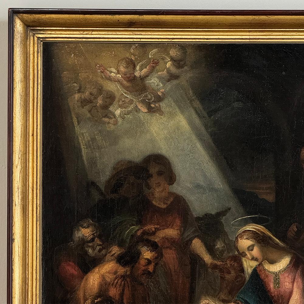 Dipinto a olio su tela con cornice del XVIII secolo raffigurante la Natività ~ Scuola fiamminga In condizioni buone in vendita a Dallas, TX