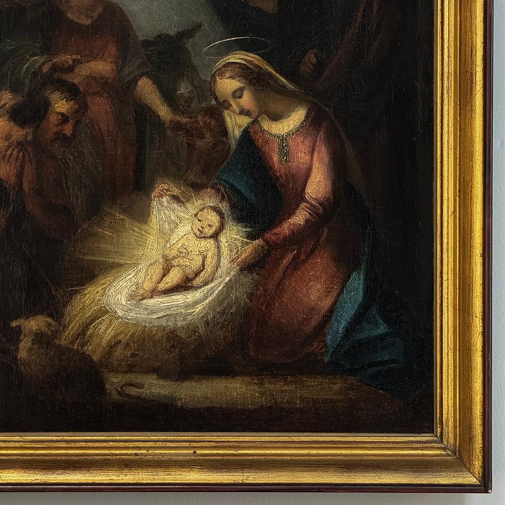 Dipinto a olio su tela con cornice del XVIII secolo raffigurante la Natività ~ Scuola fiamminga in vendita 1
