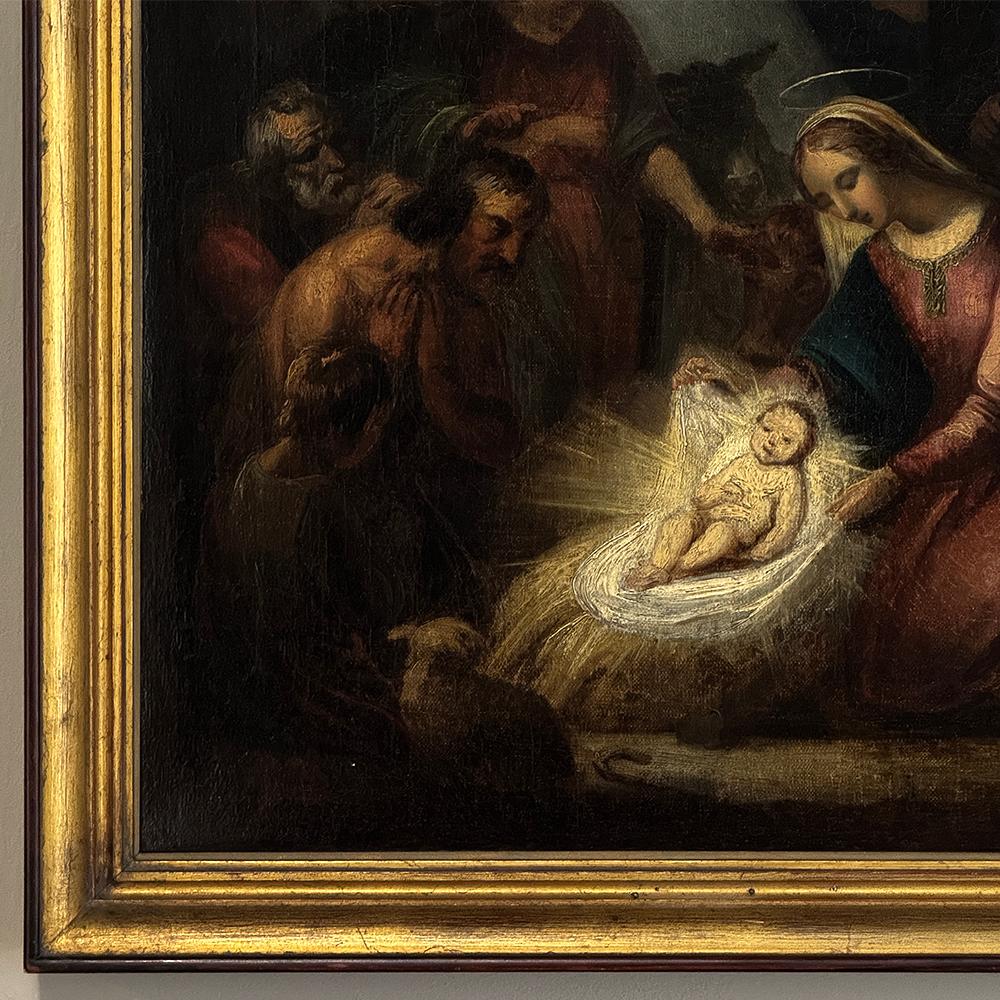 Dipinto a olio su tela con cornice del XVIII secolo raffigurante la Natività ~ Scuola fiamminga in vendita 2