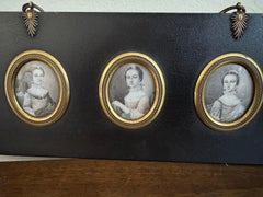 18th Century Framed Set of Three Plumbago Portrait Miniatures