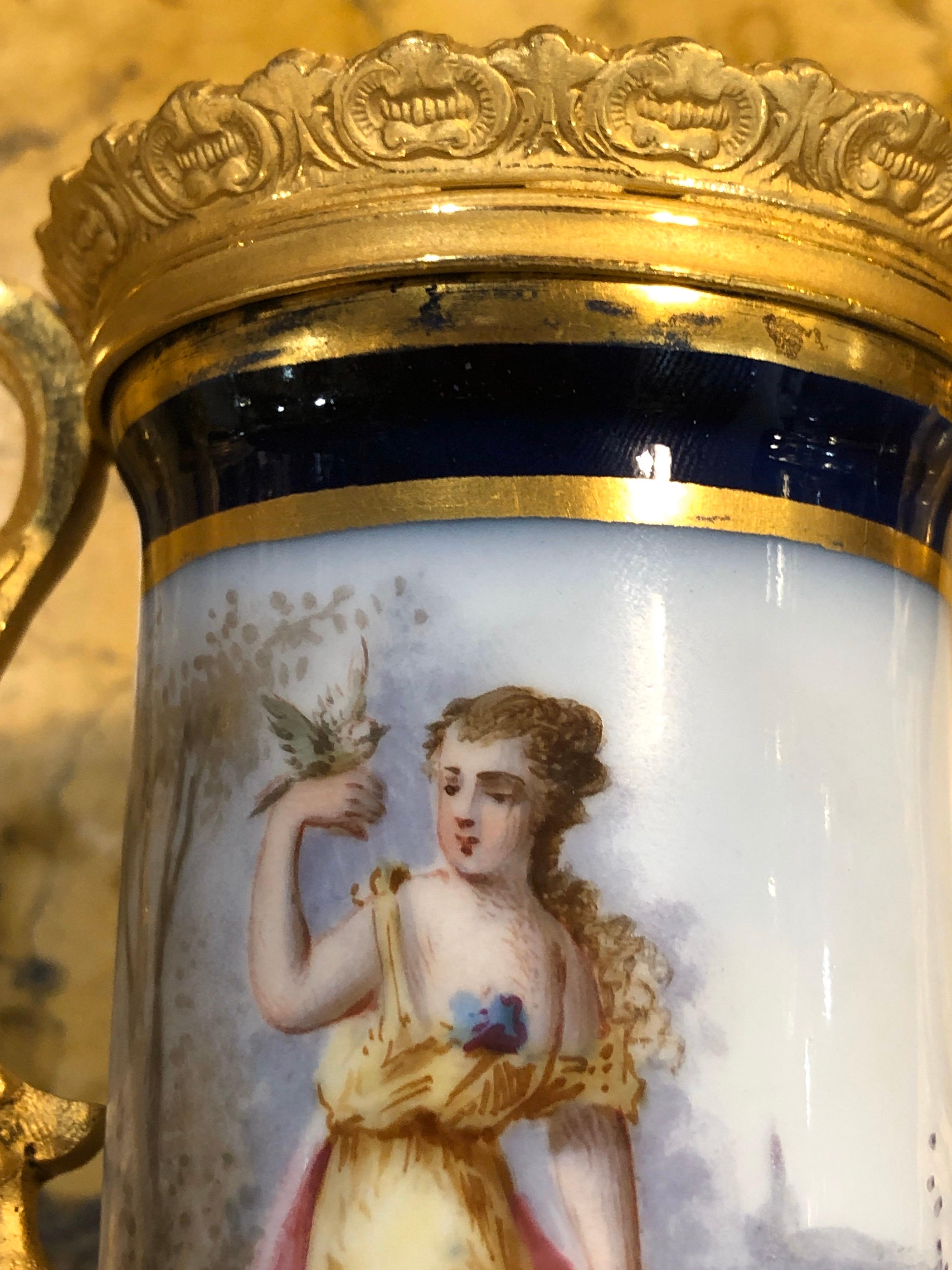 18th Century France Louis Philippe Pair of Vases Sévre Porcelain Blue Gold, 1840 6
