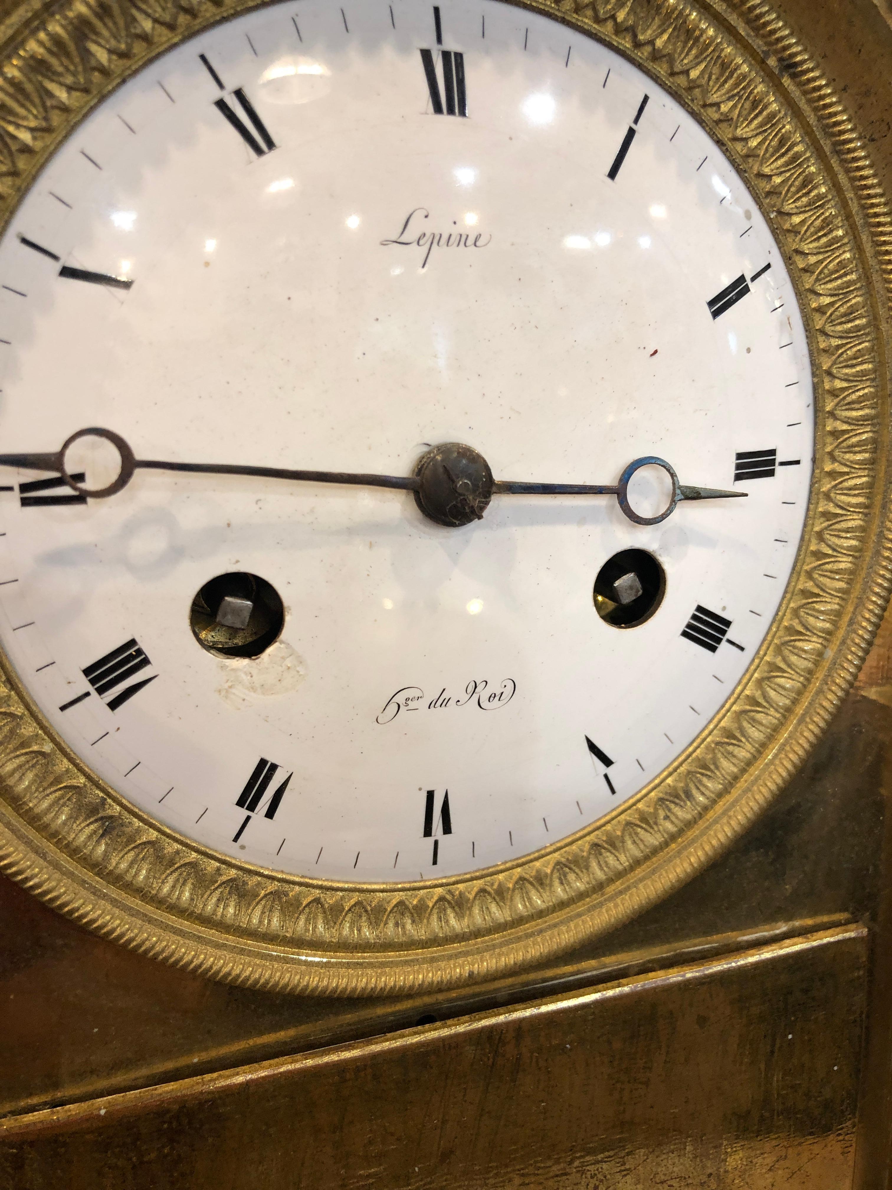 Empire 18th Century France Louis XVI Gilt Mantel Clock by Lepine, 1790s For Sale
