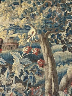 18th Century Franco-Flemish Verdure Tapestry with Bird in Flowering Landscape