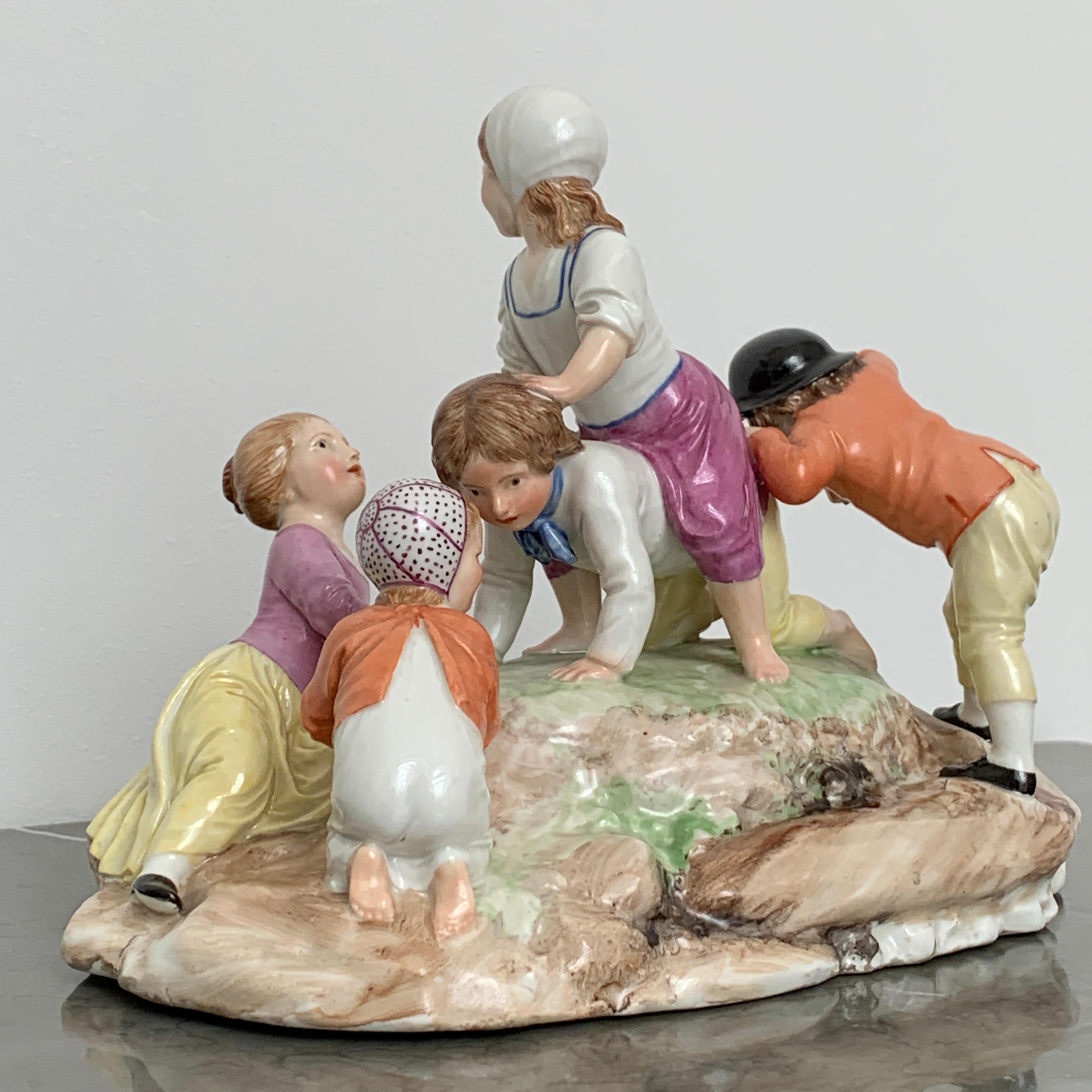 Rococo 18th Century Frankenthal Group of Playing Children by Johann Peter Melchior For Sale