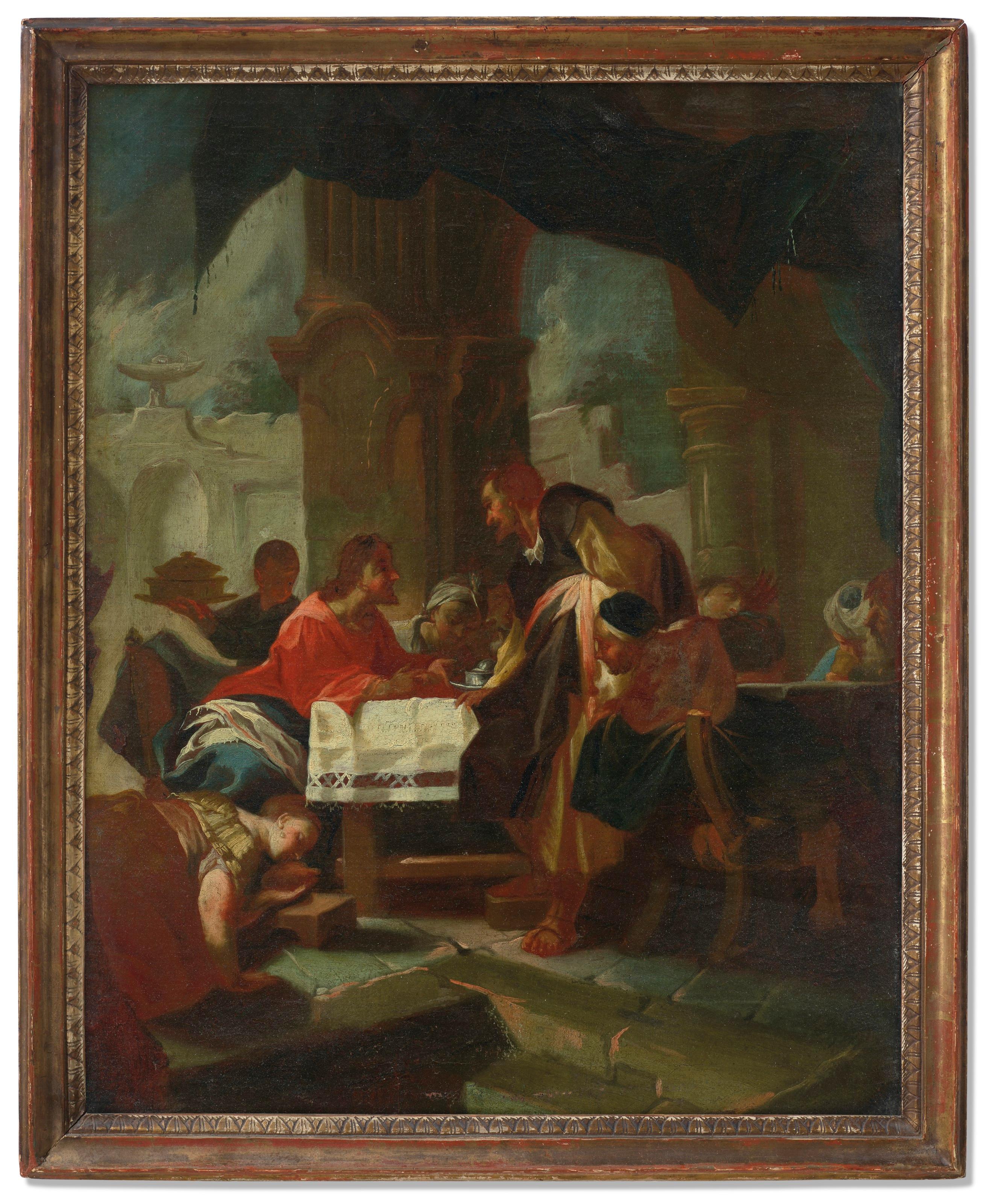 Our extraordinary paintings, attributed to Franz Xavier Karl Palko (1724-1767) depict Christ in the house of Simon the Pharisee, and Christ and the children of Zebedee.  Stretchers 18 1/8 by 22 7/8 inches.

Literature:
* E. Baum, Katalog des