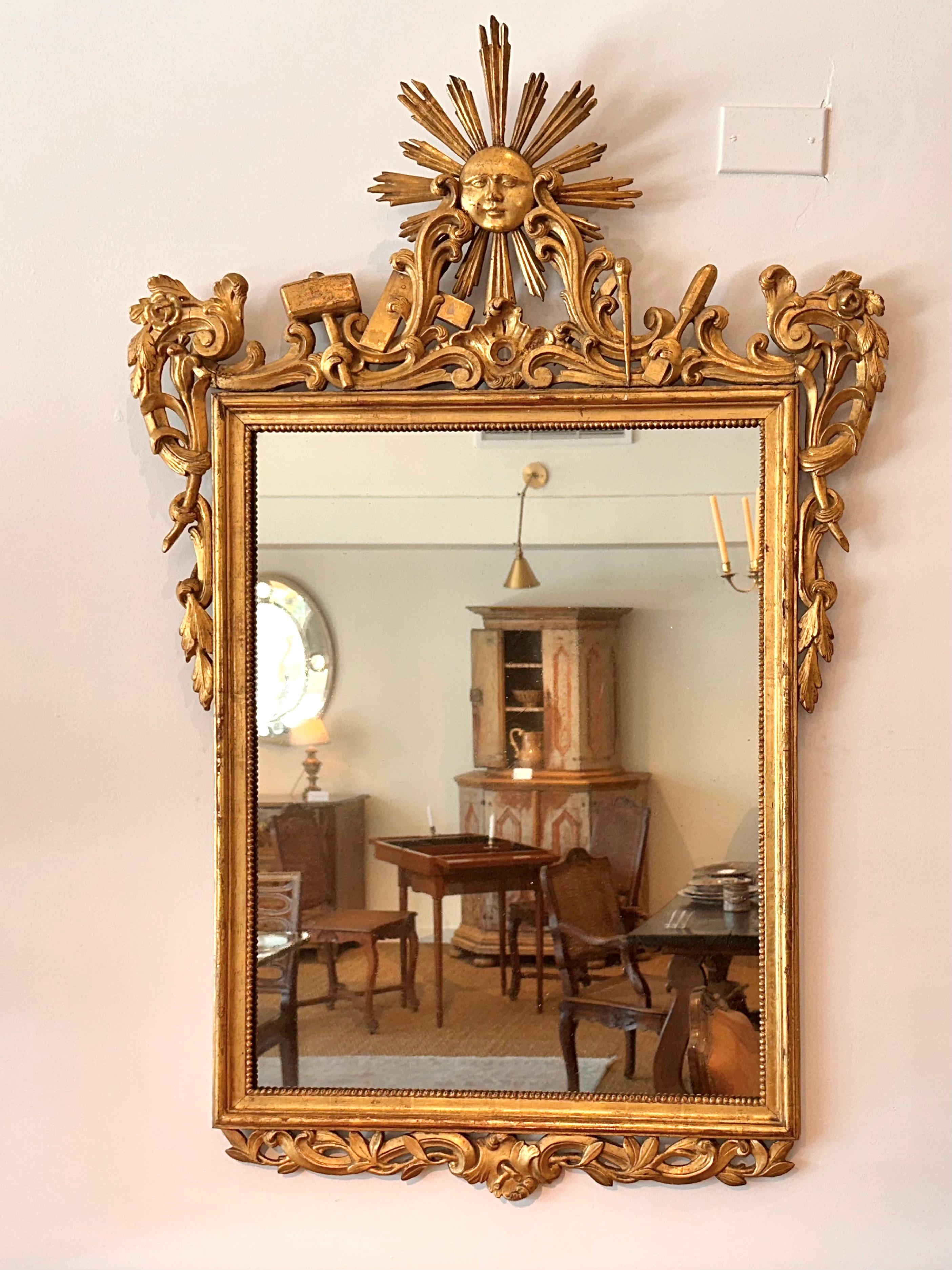18th century freemason mirror In Good Condition For Sale In Santa Barbara, CA