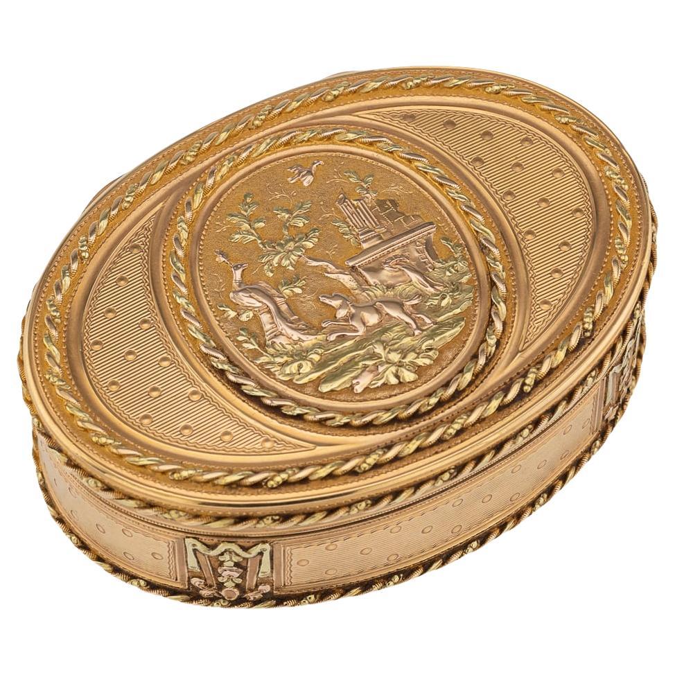 Tabatière française du XVIIIe siècle en or 18 carats à trois couleurs, Nicolas Marguerit c.1770