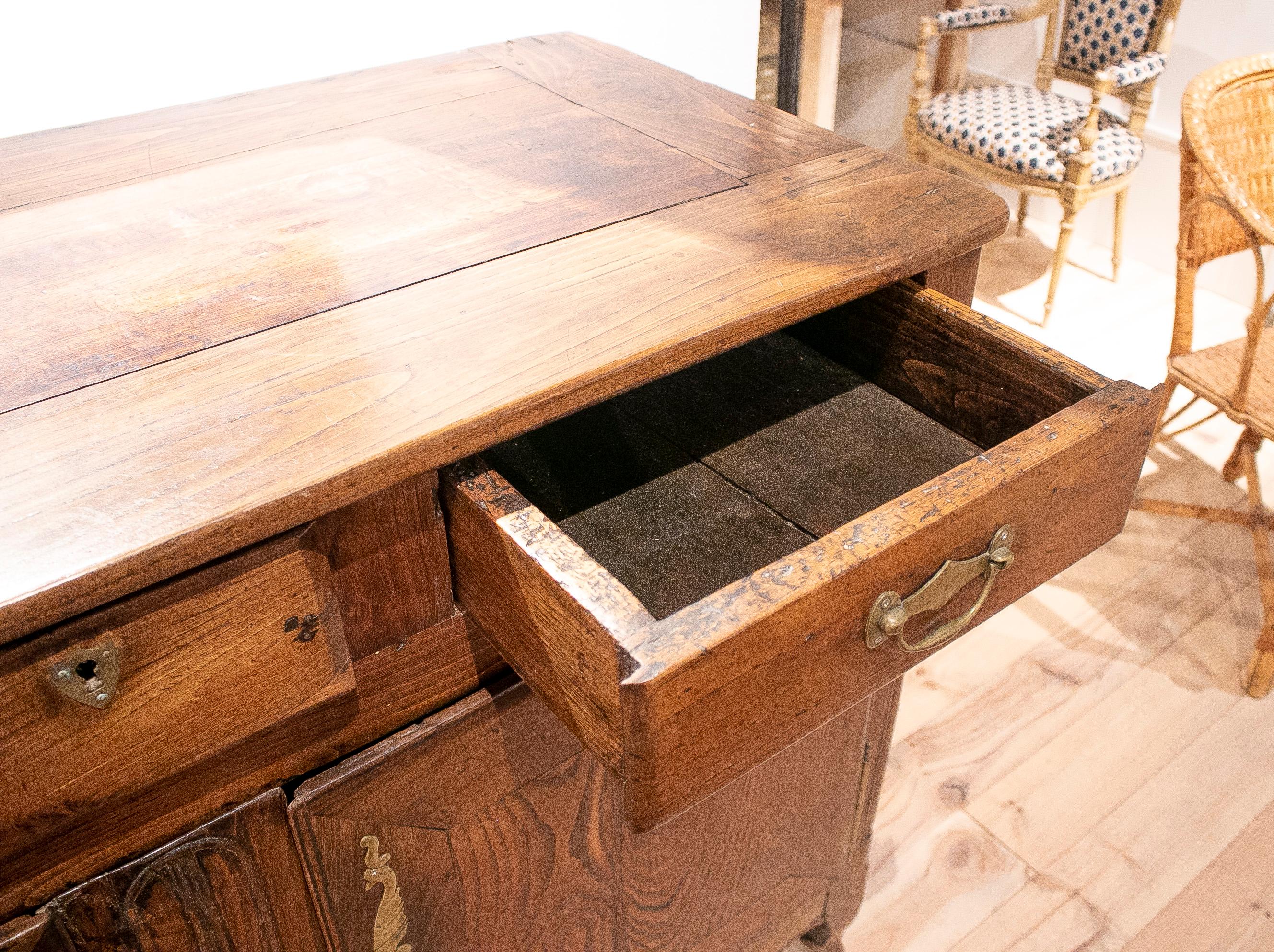 18th Century French 2-Door 3-Drawer Console Table w/ Bronze Hardware 4