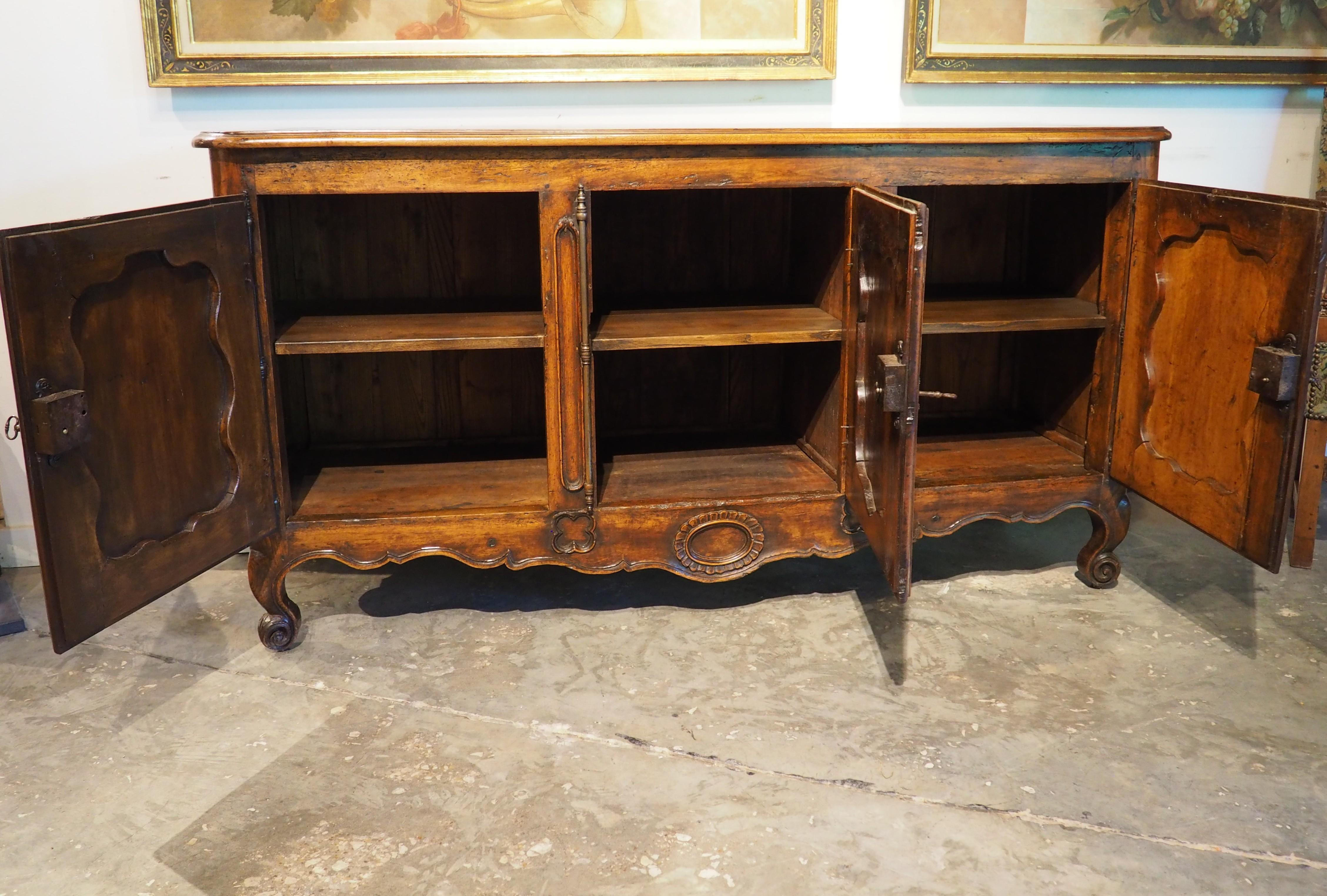 18th Century French 3-Door Walnut Carved Louis XV Enfilade 9